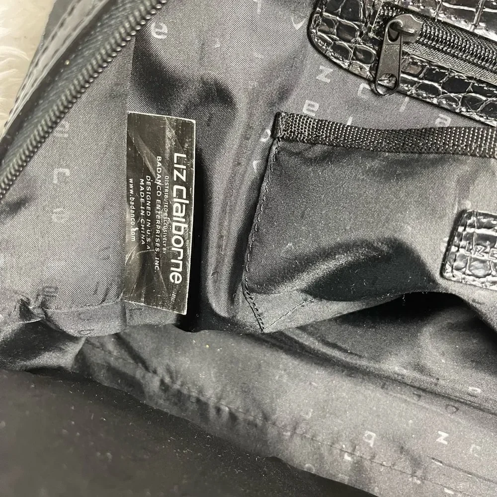 Liz Claiborne Black quilted fabric large laptop work bag silver tone hardwares